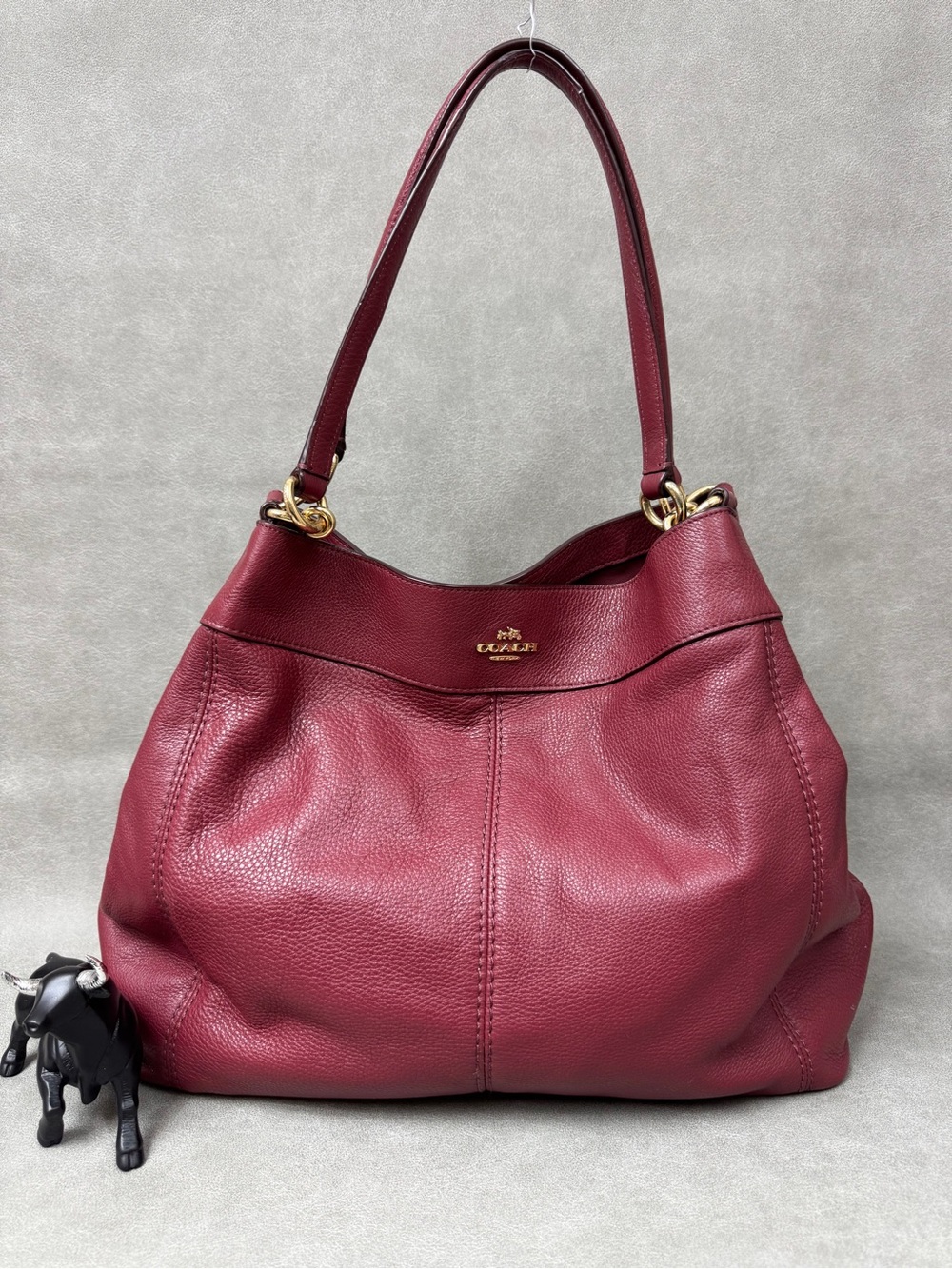 Coach Pebbled Leather Shoulder Bag in Burgundy with Gold Hardware